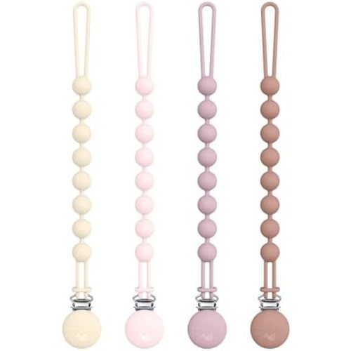 Cuddle Campus Silicone Pacifier Clip Holder with One Piece Design,Soft Flexible Binky Clips with Texture for Baby Boy and Girl Pack of 4 (0-6m)