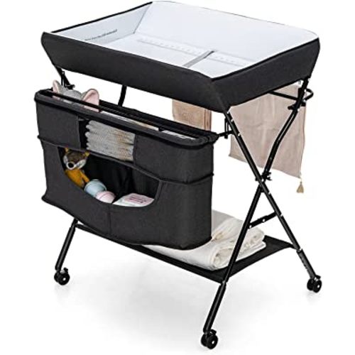 Amazon.com: Costzon Baby Changing Table, Adjustable Height Portable Diaper Station w/Lockable Wheels, Safety Belt, Large Storage Rack & Bag, Folding Nursery Station for Infant Newborn (Black) : Arts, Crafts & Sewing