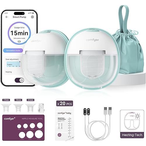 Heated Breast Pump Hands Free, Industry-Leading Heating Tech, Innovative Magnetic Charging Base, App Discreet Control, 20pcs Breastmilk Storage Bags Included, Hospital-Grade Suction, 2 Pack