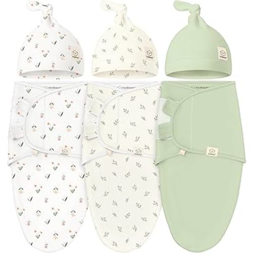 KeaBabies 3-Pack Swaddles for Newborns, Girls, Boys with Hats - Organic Soft Baby Sleep Sacks, Breathable Baby Swaddle 3-6 Months Beanies Set, Premie Infant Sleep Sack 0-3 Months (Fleur)
