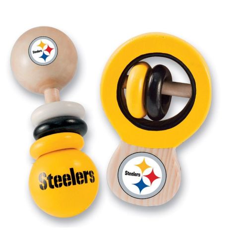BabyFanatic Wood Rattle 2 Pack - NFL Pittsburgh Steelers Baby Toy Set