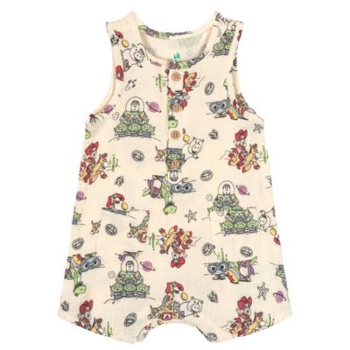 Disney Toy Story Baby Boys' Allover Print Sleeveless Snap-Up Shorty Coverall Beige 6-9 Months