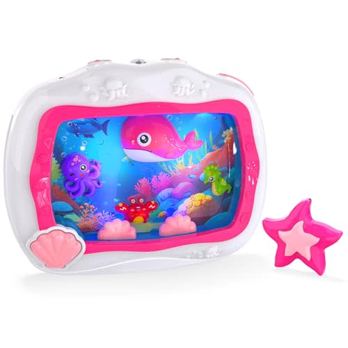 Baby Aquarium Toy, Sleep Soother Musical Crib Toy, Sea Animal Sensory Dream Soother for Newborns 0-6 Months, Sound Machine with Light & Soothing Sound for Infant Crib Hanging & Car Seats Travel (Pink)