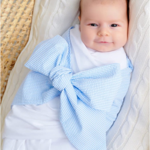 Bow Swaddle ® - Breakers Blue Seersucker