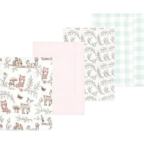 Luvable Friends Hudson Baby Flannel Burp Cloths 4pk, Pink Forest Friends