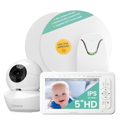 Babysense True Sleep HD Baby Monitor with Camera and Audio + Baby Sleep Movement Monitor, No WiFi, 2 Non-Contact Under Mattress Sensors, Non-Wearable Monitor, Full Crib Coverage