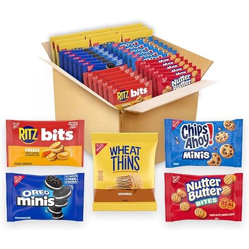 OREO Mini Cookies, Mini CHIPS AHOY! Cookies, RITZ Bits Cheese Crackers, Nutter Butter Bites & Wheat Thins Crackers, Nabisco Cookie & Cracker Variety Pack, 50 Snack Packs