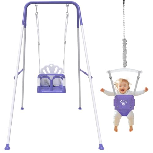 Foldable Toddler Swing Set and Baby Jumper, Indoor & Outdoor Use, Baby Bouncer Jumper, Safe and Durable Swing Set for Backyard (Purple)