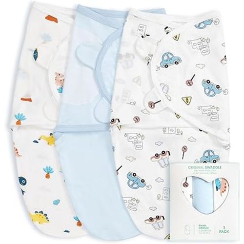 Wowelife Baby Swaddle Sleep Sacks, 3-Pack Swaddles for Newborns, Baby Swaddles 0-3 Months, 100% Cotton Swaddle Infant Blankets for Boy Baby Essentials for Newborn, Blue