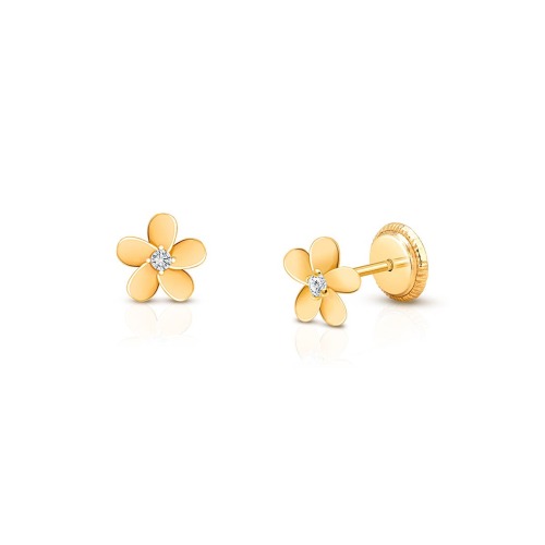14K Gold Forget Me Not Flower Studs Screw Back Earrings