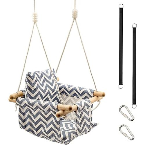 KINSPORY Toddler Baby Hanging Swing Seat Secure Canvas Hammock Chair with Soft Backrest Cushion - Installation Accessories Included