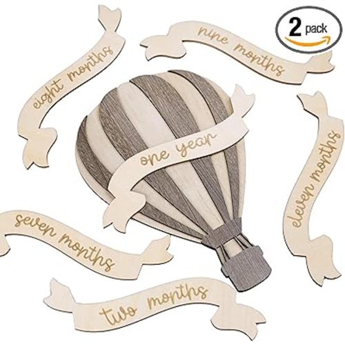 Baby Monthly Milestone Signs - Monthly Baby Milestone Signs (Air Balloon) | Elegant hot air balloon baby monthly milestone signs. Reversible 3D wooden monthly milestone props for photo shoots.