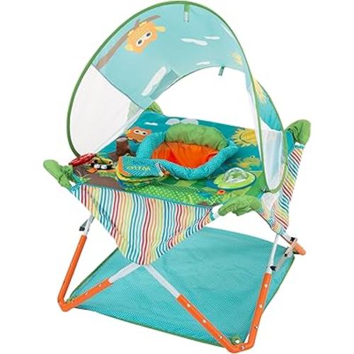 Bright Starts, Pop 'N Jump SE Portable Baby Activity Center, Indoor Outdoor Use, Lightweight, Carrying Bag, Canopy, 6-12 Months (Sweets)