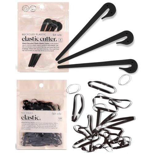 Kitsch Elastic Hair Tie Cutter with 100 Pcs No-Snag Rubber Bands, Remove Elastic Bands Quickly and Effortlessly, 3 Pcs Rubber Band Cutter for Hair | Ideal Gifts for Women - Black