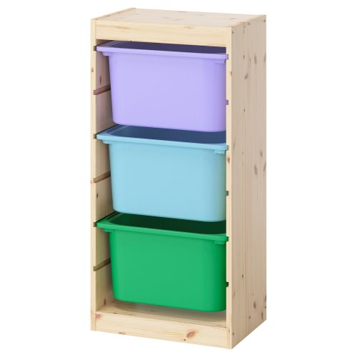 TROFAST Storage combination with boxes - light white stained pine/multicolor 17 3/8x11 3/4x35 7/8 "
