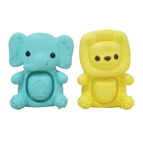 Infantino Teethimal Pop Pals Teether Toy, for Babies 6-12 Months, Multicolor Elephant & Lion