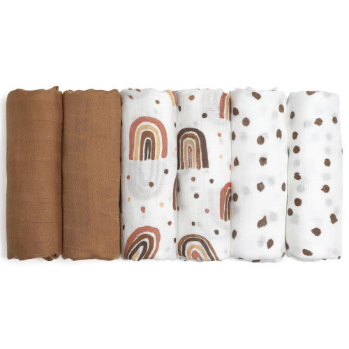 Gllquen Baby Muslin Swaddle Blankets 6-Pack, Swaddle Wrap Neutral Receiving Breathable Cotton Blankets for Newborn Infant Girls and Boys, 28 X 28", Rainbow
