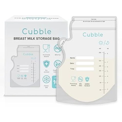 100 Pcs Breast Milk Storage Bags, 8oz/250ml Disposable, Pre-sterilised, Double Zipper, Leak-Proof, Breast Feeding Essentials