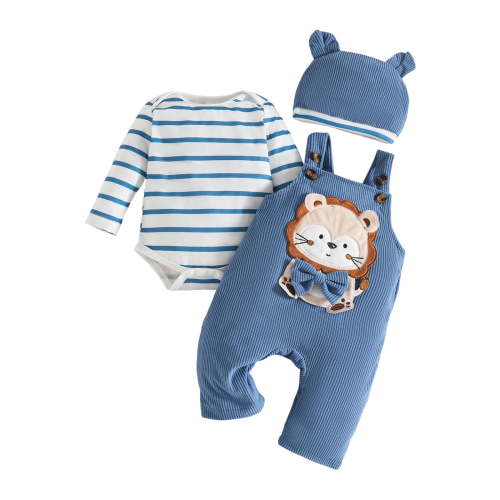Kogui Baby Clothes Newborn Newborn Baby Boy Outfit Letters Print Romper Striped Pants Overalls Clothes Set 0 3 6 9 12 18 24 Months 2T 3T (Light Blue,3-6 Months)