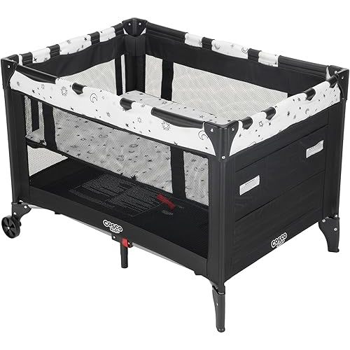Cosco Kids Funsport® Plus Portable Playard with Full-Size Bassinet, Carry Bag & Wheels – Lightweight, Compact Fold, Breathable Mesh – Twinkle Twinkle