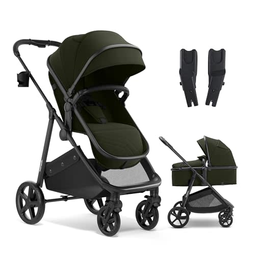 Mompush Wiz 2-in-1 Bassinet Stroller with Car Seat Adapter, Reversible Seat | One-hand fold, newborn to toddler, UPF 50+ canopy, large storage basket, cup holder included