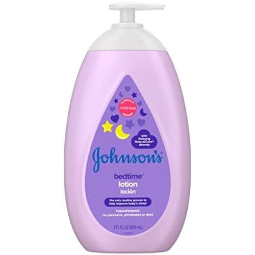 Johnson's Moisturizing Bedtime Baby Lotion with Coconut Oil & NaturalCalm Aromas to Help Relax Baby, Hypoallergenic & Free of Parabens, Phthalates & Dyes, Mild Baby Skin Care, 27.1 fl. oz