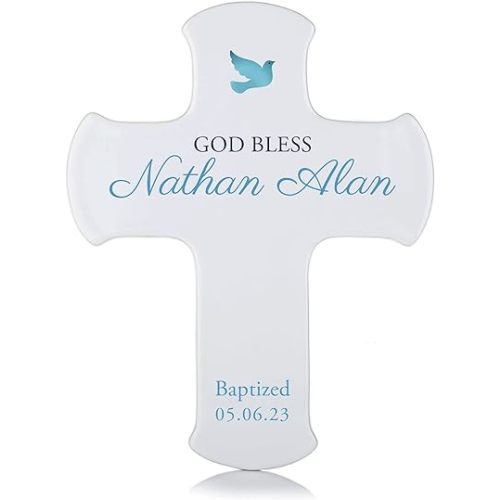 Lifetime Creations Baby Boy Baptism Wall Cross: Personalized Baby Boy Baptism Gifts, Christening Gifts for Boys, Kids, Bautizo Regalo, Blue Porcelain 9" Cross