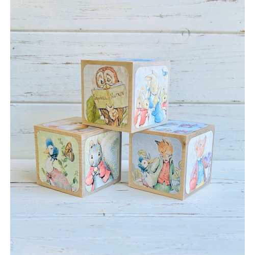 Beatrix Potter Nursery - Wood Blocks - Peter Rabbit - Nursery Room Decor - Beatrix Potter Characters - Gender Neutral - Shelf Decor - 2 Inch
