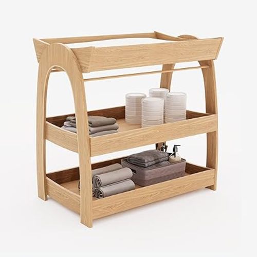 Baby Changing Table, Wood Diaper Changing Table with 2-Tier Storage Shelves, Wooden Baby Changing Station for Nursery, Modern Changing Table Dresser
