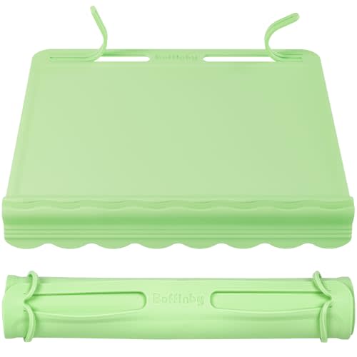Silicone Placemats for Baby & Kid, Eating Mat with Teething Edge Bumper, Rollable Travel Baby Mat with Built-in Rope, Green