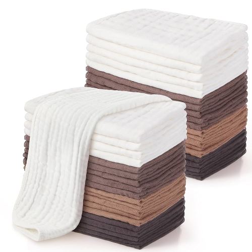 Buryeah 20 Pcs Burp Cloths Large 20" x 10" 100% Cotton Hand Washcloths 6 Layers Extra Absorbent and Soft (Vintage Colors)