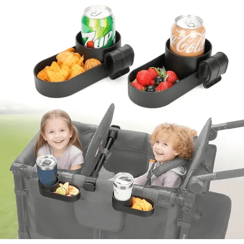 2-Pack Stroller Wagon Snack Tray with Spill-Proof Cup Holders - Compatible with WONDERFOLD W2 & 4 Elite (2 & 4 Seats) | Kid Snacks & Drinks Tray, Detachable, Easy Install, Dishwasher Safe.