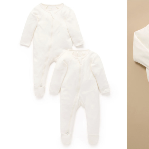 2 Pack Organic Cotton Baby Growsuits – Vanilla | Purebaby