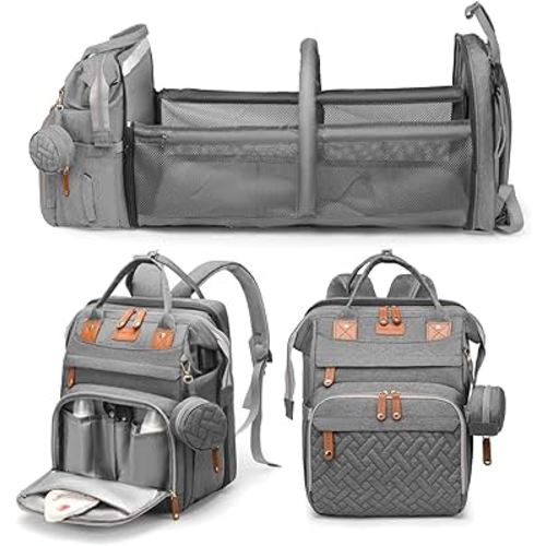 Jeryswet Baby Diaper Bags with Changing Station, Waterproof Large Capacity Diaper Bag Backpack for Moms Dads with USB Charging Port and Stroller Straps, Baby Shower Gifts, Grey