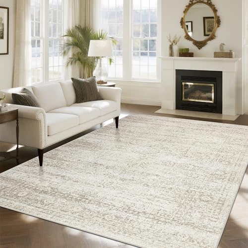 Srugn Washable Rugs 8x10 Area Rugs for Living Room,Ultra Soft Faux Wool Retro Rugs for Bedroom,Dining Room,Non Slip&Non-Shedding Low Pile Vintage Print Rug Indoor Large Carpets for Home Office Decor