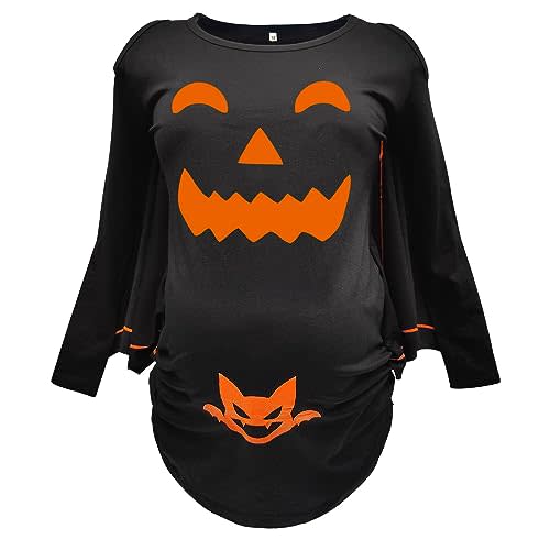Maternity Outfits Women Costumes Pregnancy Announce Tops Halloween Bat Wings Long Sleeve Cold Shoulder T-Shirt