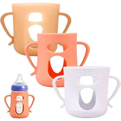 3Pack Silicone Sleeves Compatible with Lansinoh Glass Bottles for 5oz, Anti Breakage Glass Bottle Holder with Handles, Silicone Bottle Holder for Easy Grip, Quick Install, Easy to Clean