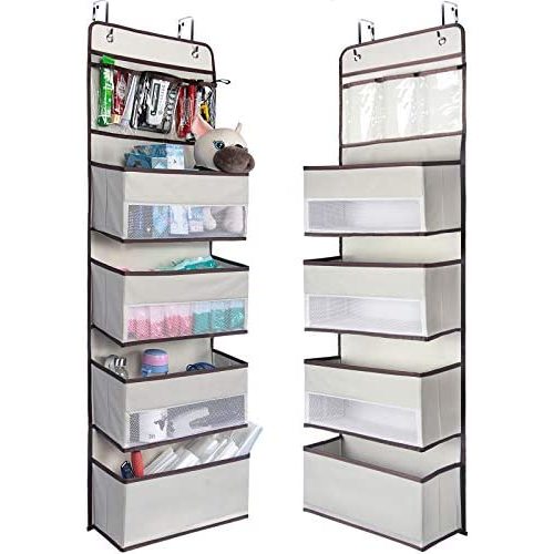 NesTidy Over The Door Organizer Storage, Wall Mount Hanging Organizer with 4 Large Capacity Pocket Organizers and 3 Small Pockets for Baby Essentials, Toys, Cosmetics, and Sundries (Beige, 1 Pack)