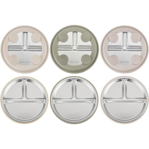 Amazon.com: PandaEar 3 Pack Stainless Steel Baby Suction Plates, Divided Toddler Plate for Baby Led Weaning Supplies, Non-Slip Toddler Baby Feeding Set Dishwasher Safe (Linen/Brown/Tan) : Baby
