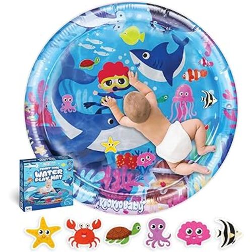 KooKooBaby Water Mat for Babies Tummy Time Toys - 40x40" Round Baby Mat Inflatable Tummy Time Mat - Safe Infant Toys, Activity Mat Sensory Toys for Babies Age 3-6-12 Month (Blue Whale, Extra Large)
