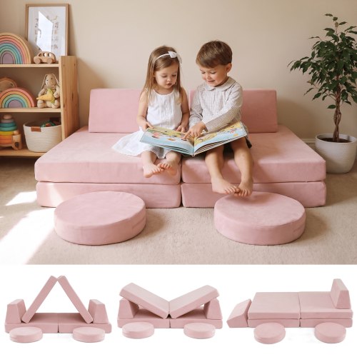 INFANS, Kids Play Couch, Pink, Modular Soft Foam Furniture