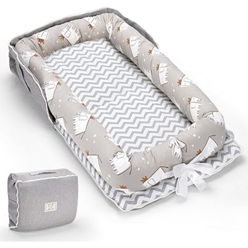 Baby Lounger for Newborn, Portable Infant Lounger for 0-12 Months Newborn, Home Travel Dual-Purpose Baby Nest (Elephant Grey)