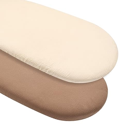 babytino Muslin Bassinet Sheet for Baby Boy and Girl,Super Soft Bedside Bassinet Sheets Fitted for Oval, Rectangle and Hourglass Mattress Pad, Breathable and Wash Machine Sheets, 2 Pack