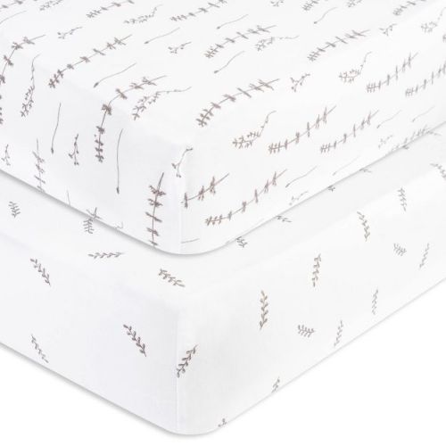 Ely's & Co. Baby Fitted Crib Sheet 100% Combed Jersey Cotton Forest Grey Leaf Collection 2 Pack