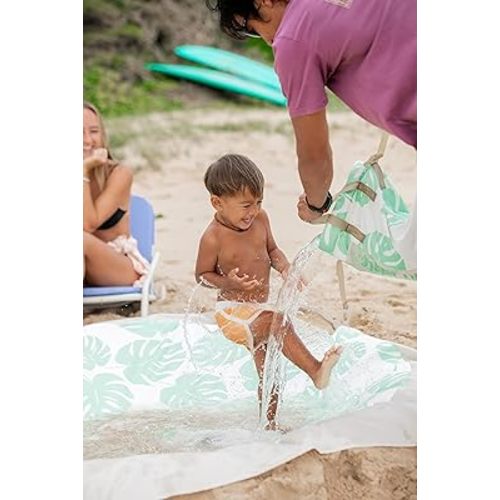 Baby Beach Pool | 2-in-1 Kiddie Pool and Beach Blanket | Flexible Toddler and Baby Pool | Beach Toys for Kids & Toddlers | 6x6 Feet with Waterproof Carrying Bag | Beach Puddle (Sage Monstera Leaves)