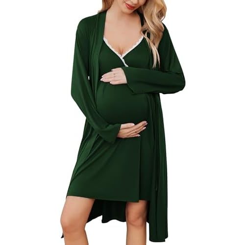 Maternity Nursing Gown and Robe Set Lace Nursing Nightgown for Breastfeeding Labor Delivery gowns for Hospital