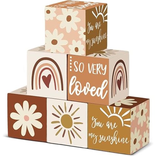 Kigley 6 Pcs Nursery Decor for Girls and Boys Nursery Watercolor Shelf Decor for Bedroom Playroom Gifts(You are My Sunshine)