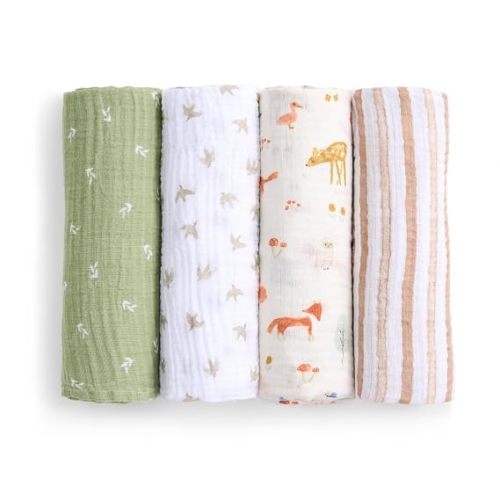 aden + anais Essentials Cotton Muslin Swaddle, Breathable Baby Blanket, Ideal for Boys, Girls, Newborns, Babies & Infants, Receiving Blanket, Soft and Lightweight Wrap, 4 Pack, Sage Woodland