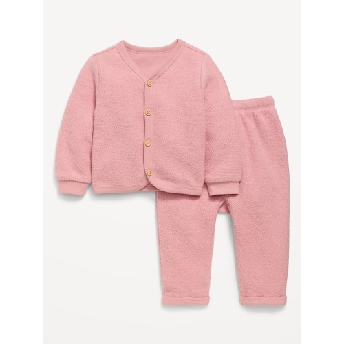 Long-Sleeve Button Front Fleece Top and Pants Set for Baby