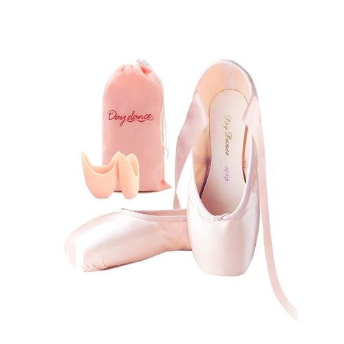 Daydance Ballet Pointe Shoes Girls Women Ribbon Ballerina Shoes with Toe Pads
